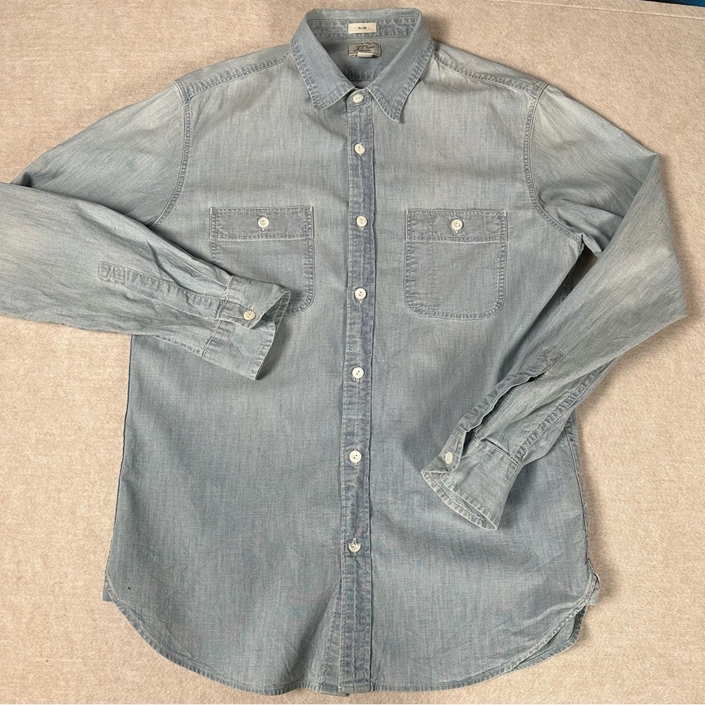 J. Crew Men’s Chambray Denim Slim Button Down Long Sleeve Shirt Sz M